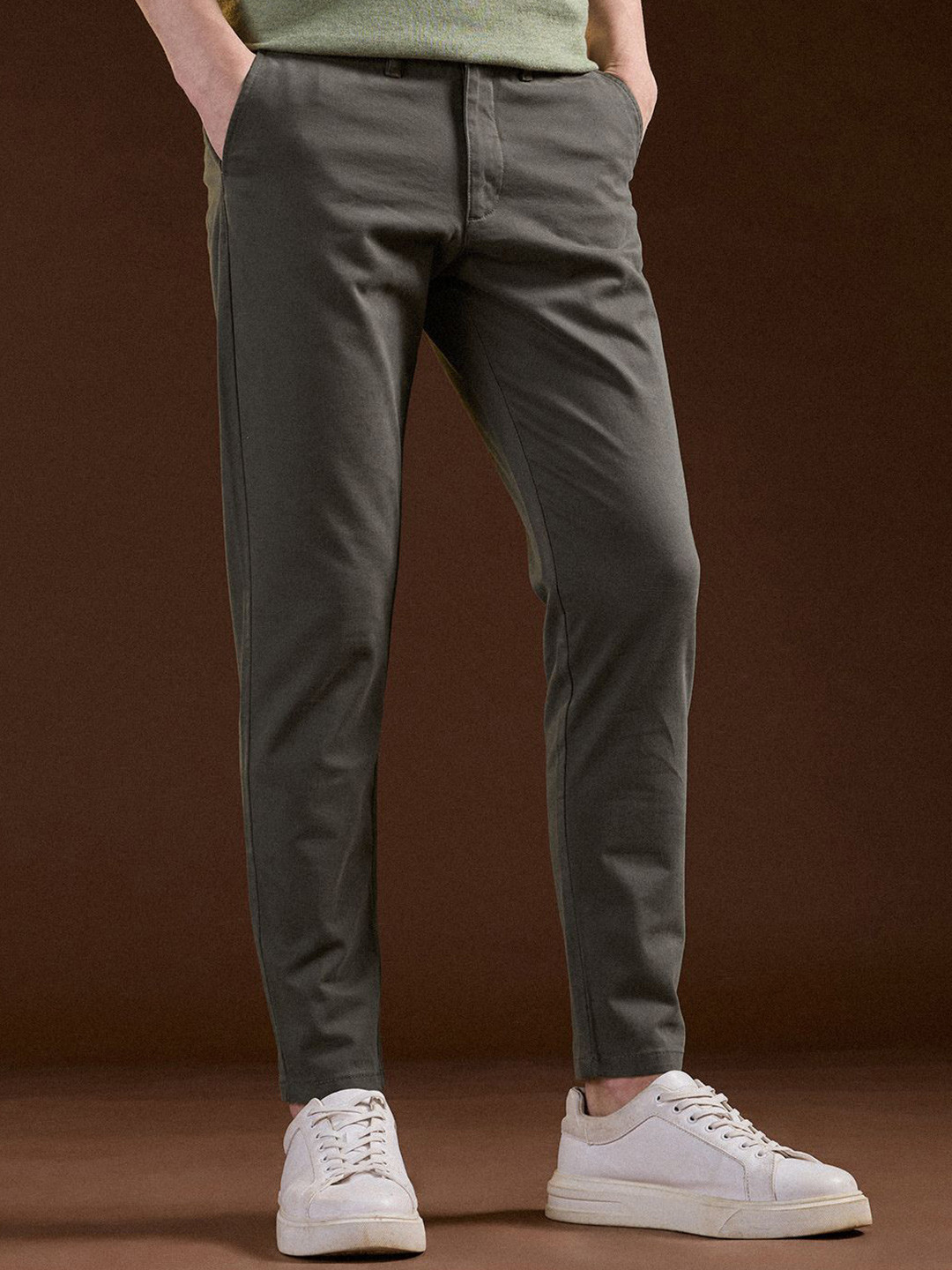 THE BEAR HOUSE Men's Cotton Solid Slim Fit Casual Trouser