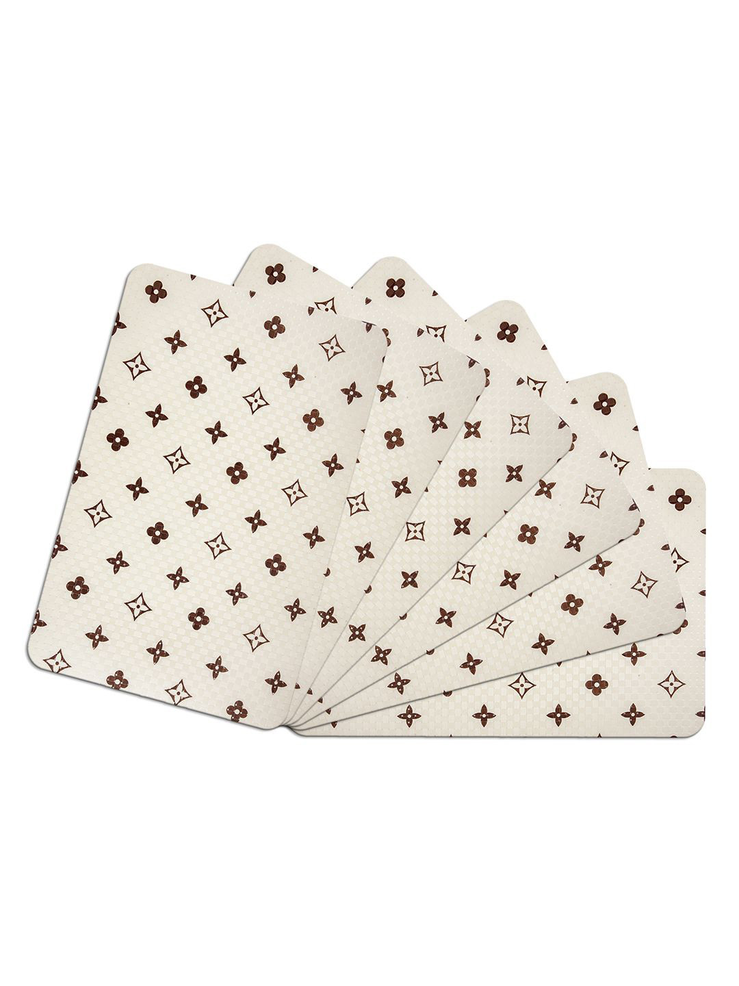 Kuber Industries Cream-Coloured & Brown 6 Pieces Star-Design Rectangle Table Placemats