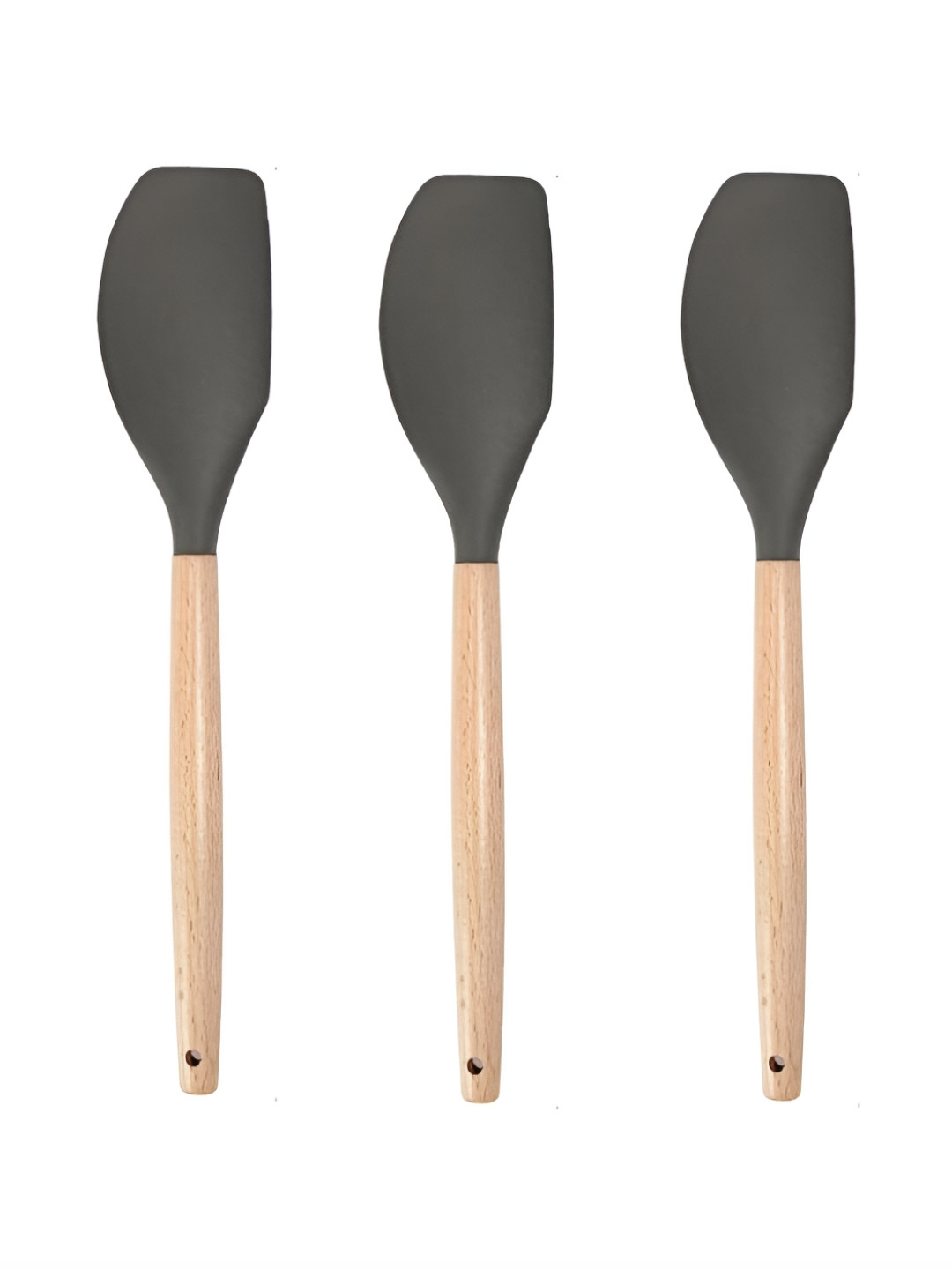 Baskety Grey 3 Pieces Wooden Handle Mixing Spatula