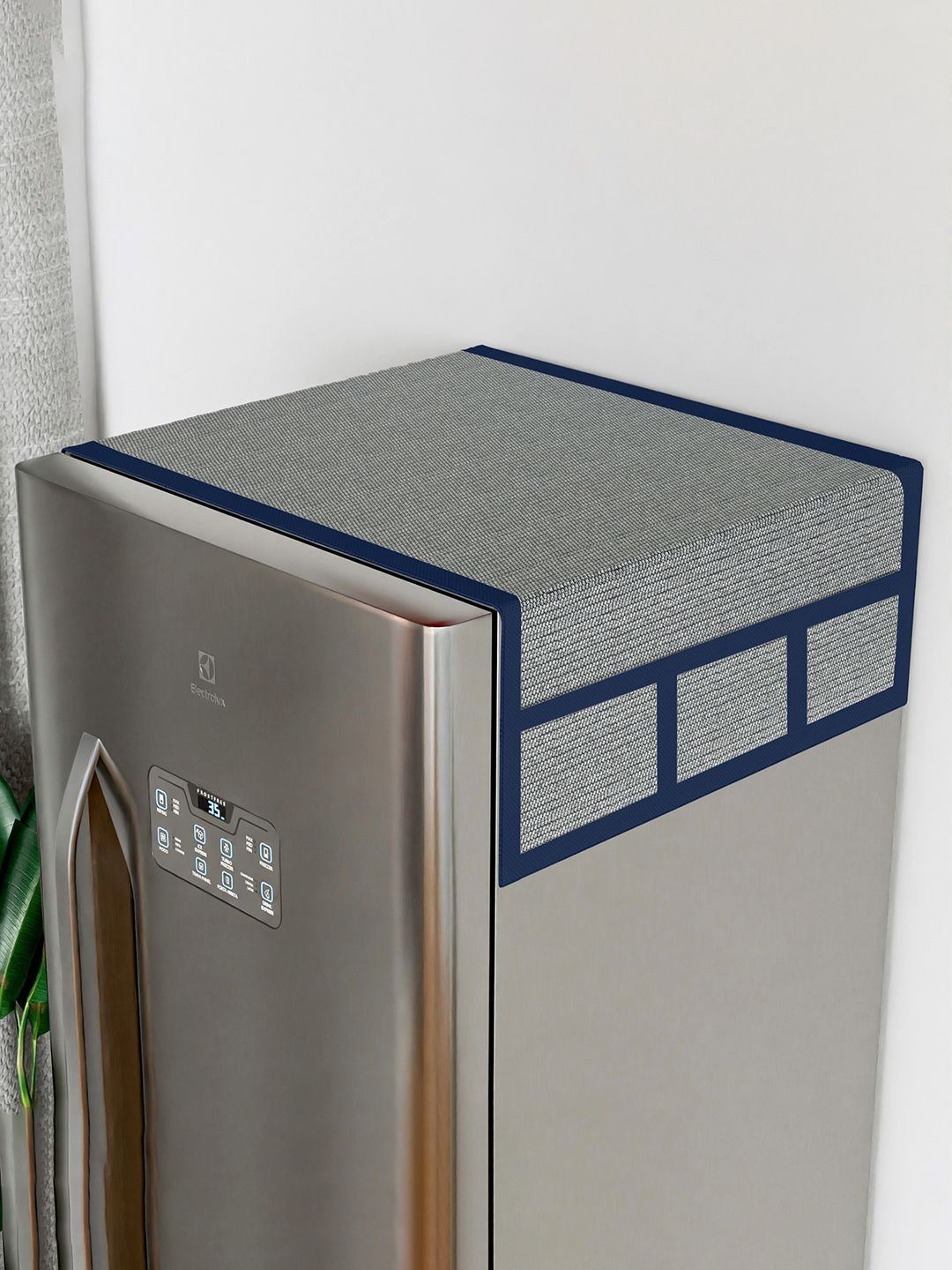 Kuber Industries Grey & Blue Fridge Top Cover With 6 Pockets Appliance covers