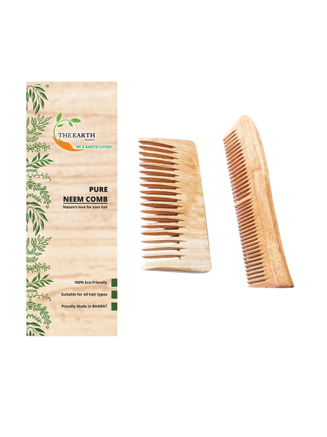 The Earth Trading Unisex Set Of 2 Natsbyte Pure Kacchi Neem Wooden Comb - TET00011 Brown