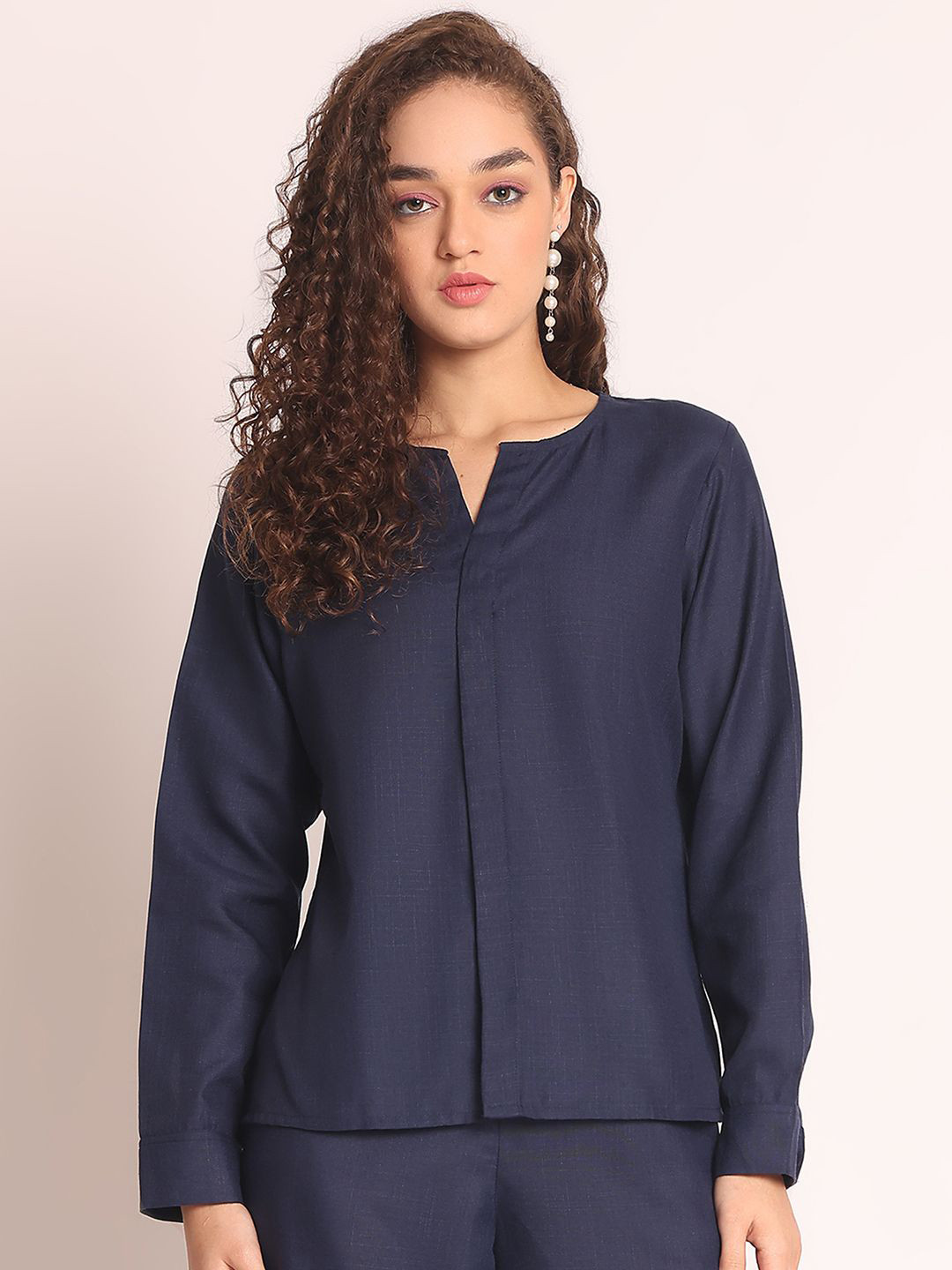 Aoba Women Mandarin Collar Linen Long Sleeves Top