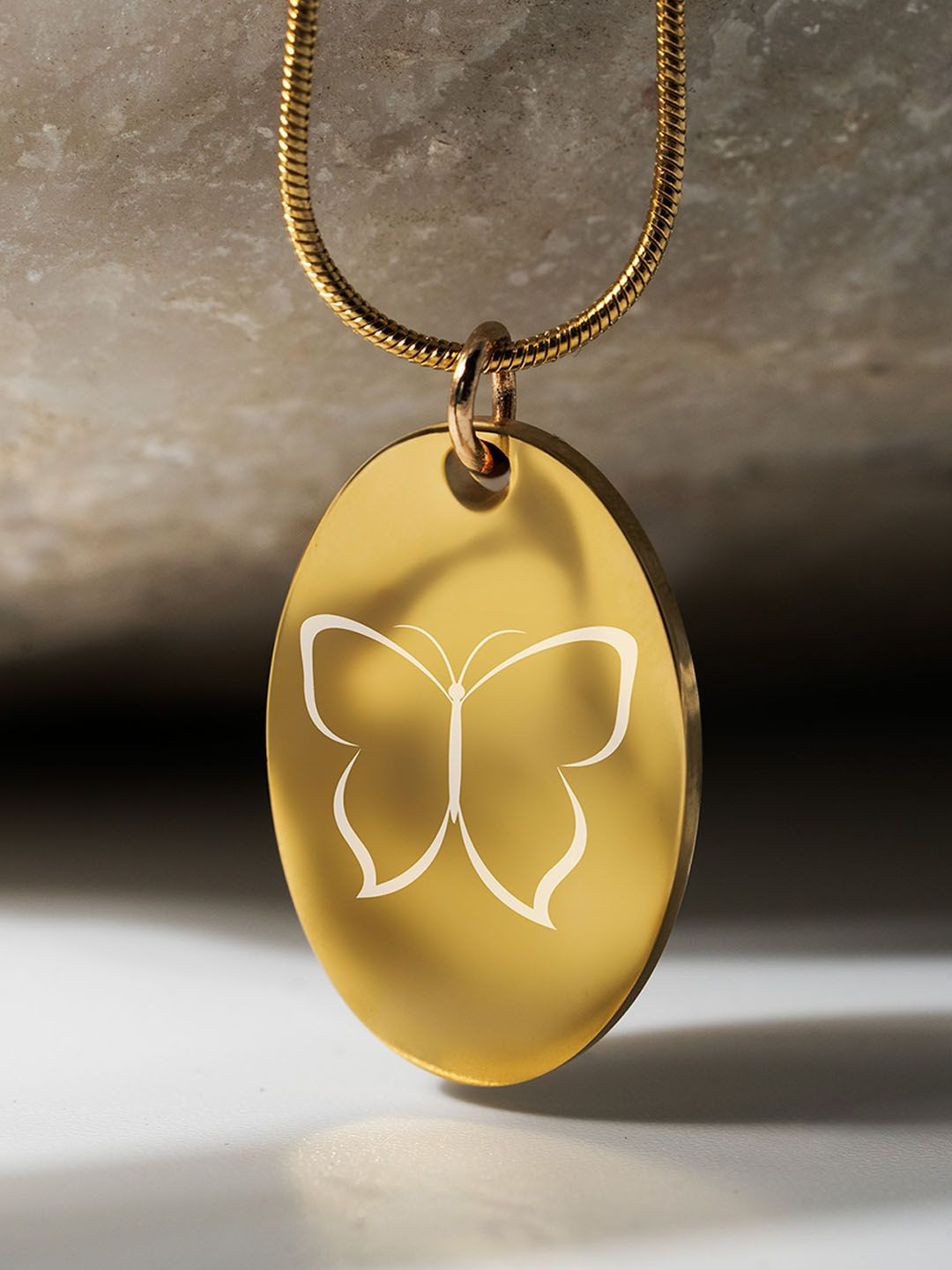 Mesmerize Gold Plated Butterfly Design Oval Shape Pendant With Chain