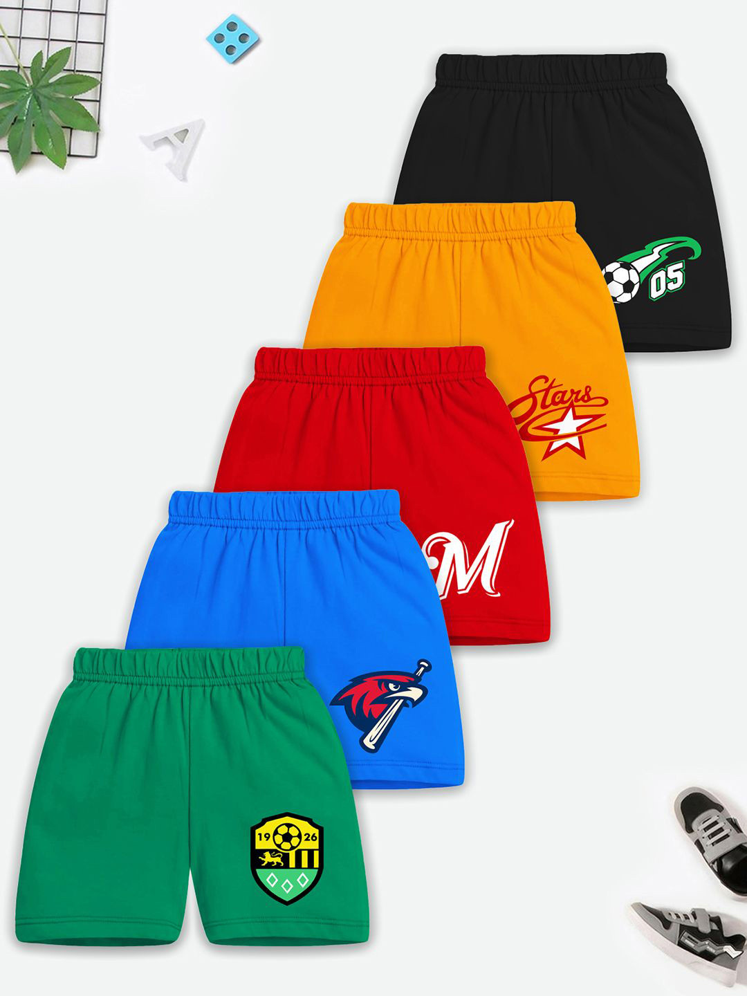 YK X Trampoline Kids Pack of 5 Typography Printed Shorts