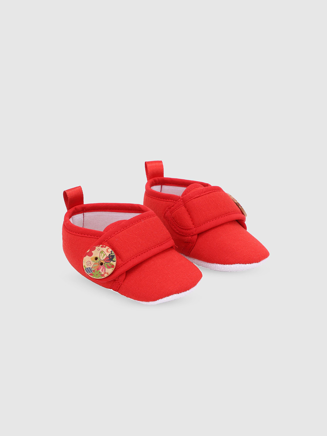 COCO CANDY Girls Velcaro Floral Button Booties - Red -11cm