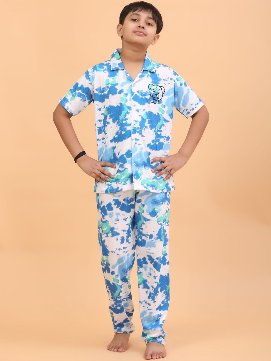 Ninos Dreams Boy Tie and Dye Shirt Collar Pure Cotton Night suit