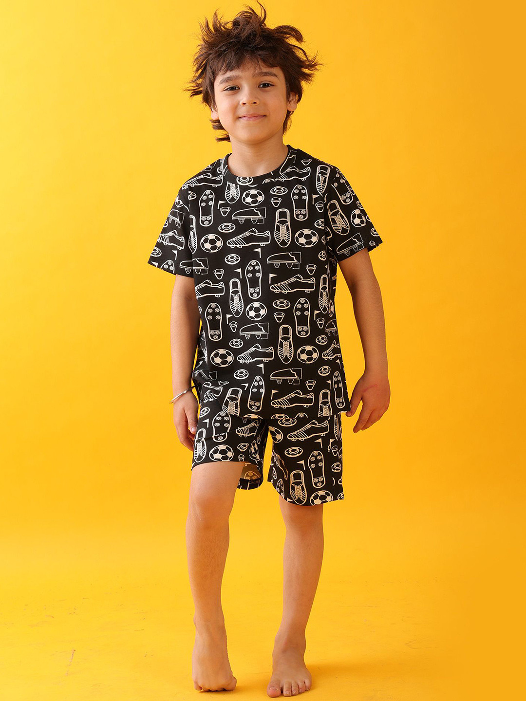 Anthrilo Boys Football Shoes Sleepwear Shorts Set Black Night suits