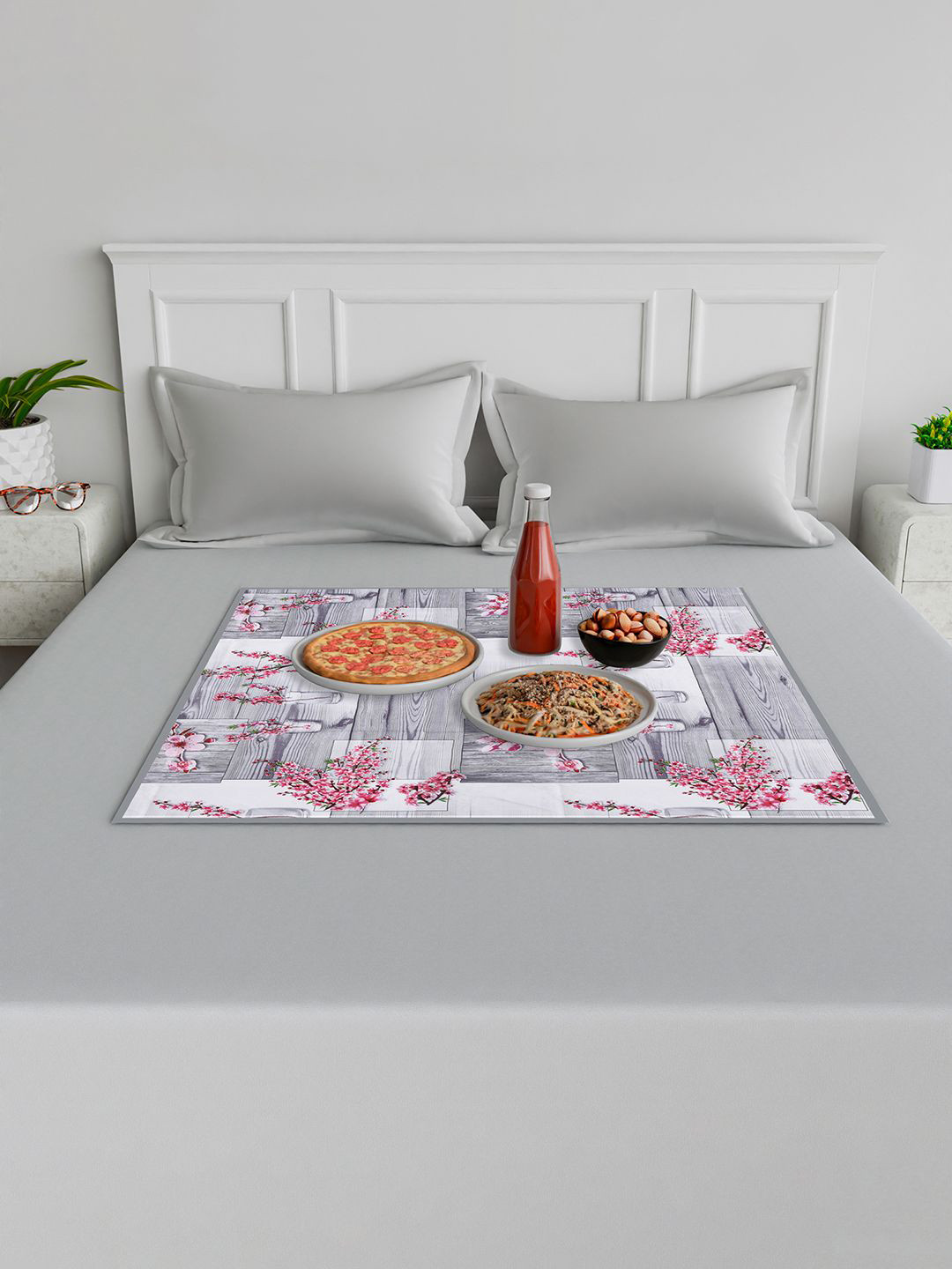 Kuber Industries Grey & Pink Floral Printed Food Mat