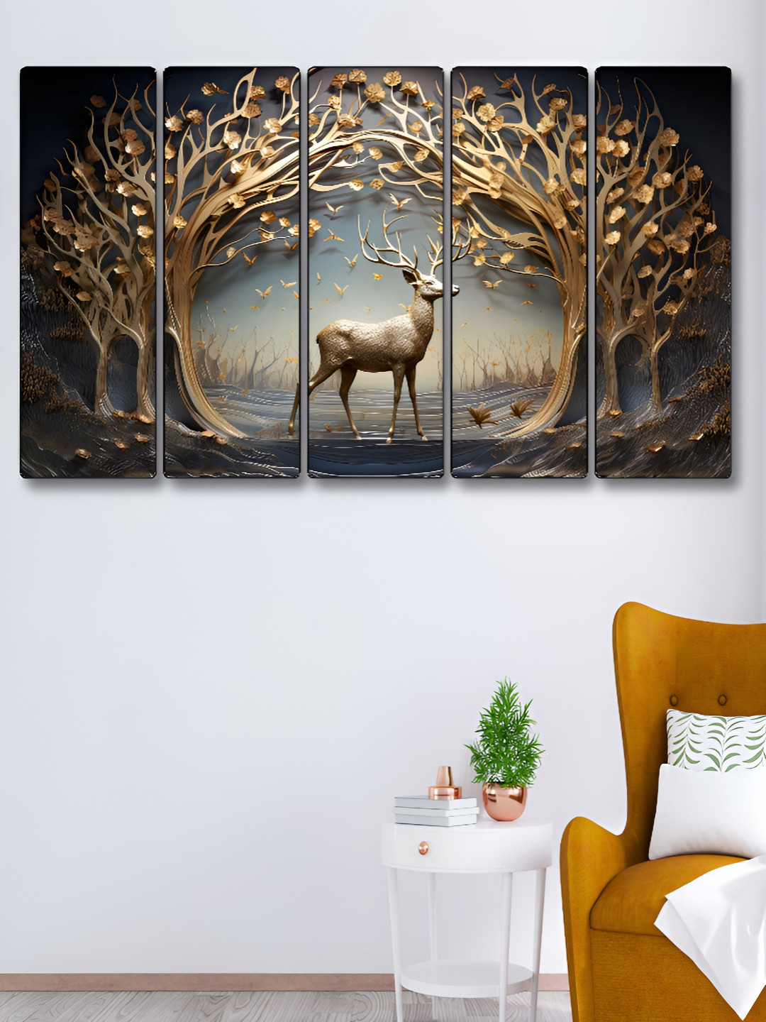 Myntra Elegant Homes Synthetic Wood 5 Pcs Living Room Paintings Wall Art -1.5 x 10In
