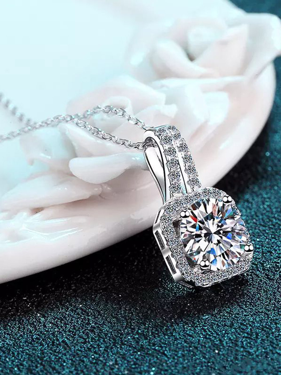 Zabby Allen Silver-Plated American Diamond Studded Pendants With Chains