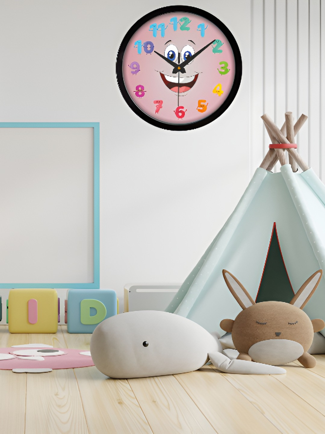 Orex Pink & Blue Printed Round Shaped Contemporary Analogue Wall Clock