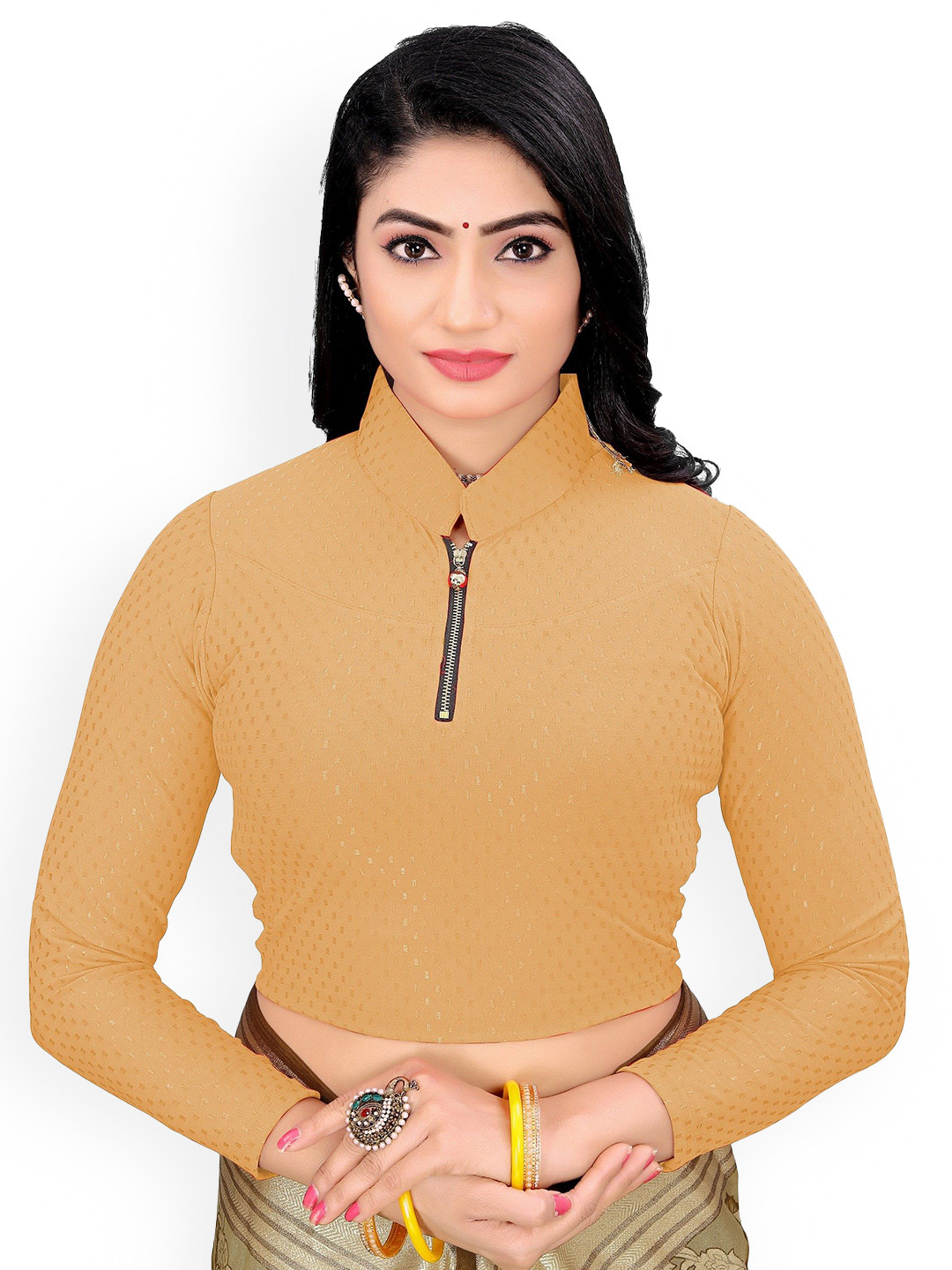 SS Sanket Synthetics Textured Dobby Zipper Full Sleeved Saree Blouse