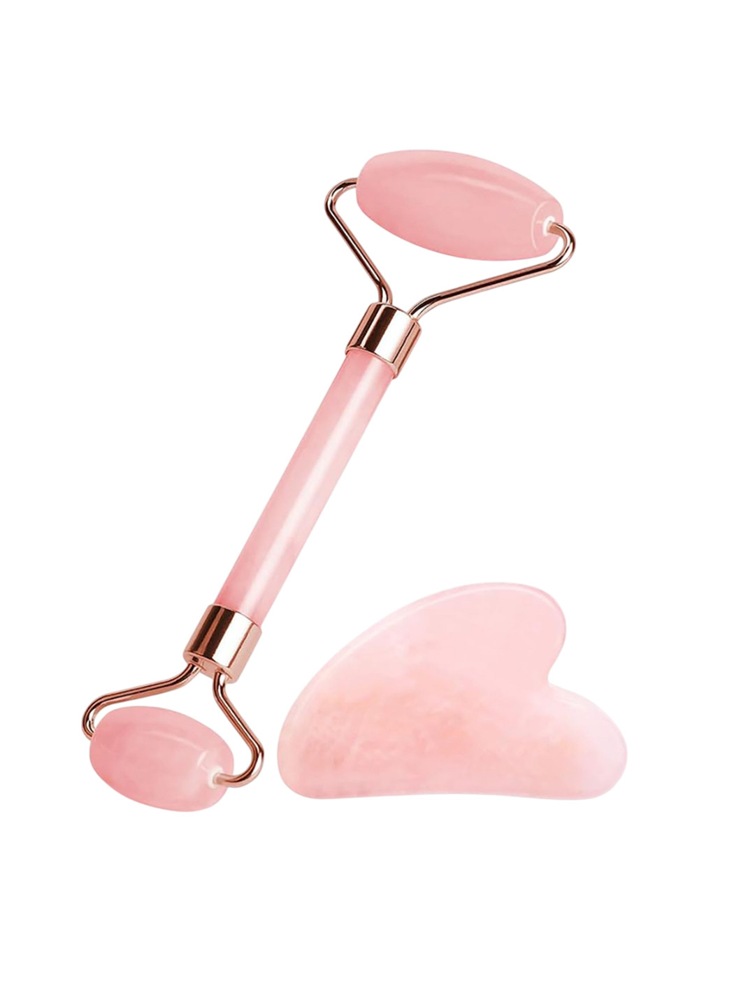 Techpro Set Of 2 Rose Quartz Roller & Gua Sha Stone For Smooth & Glowing Skin