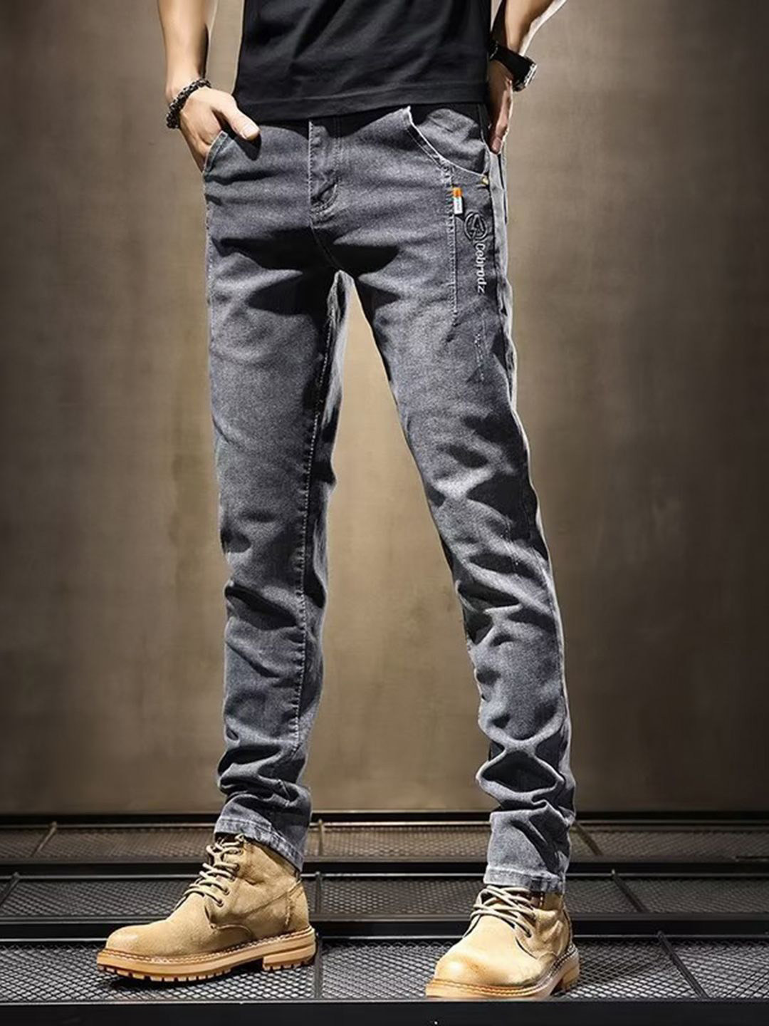 Mast & Harbour Men Cotton Skinny Fit Heavy Fade Low Distress Dark Shade Jeans