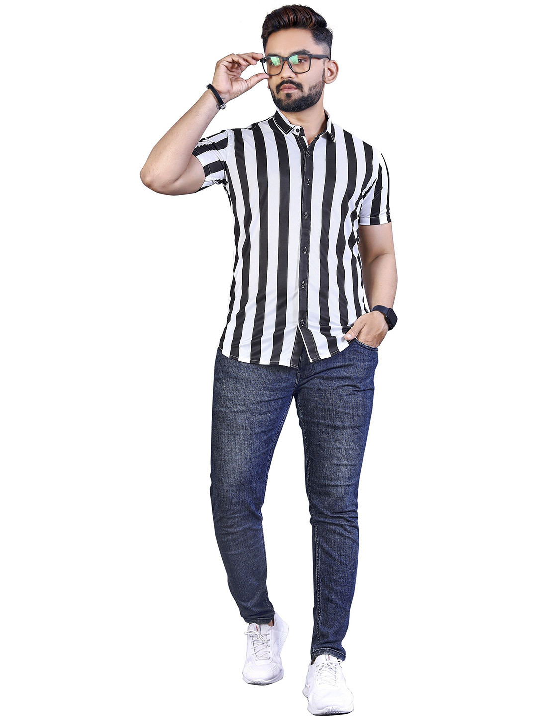 iCome Men Classic Opaque Striped Casual Shirt