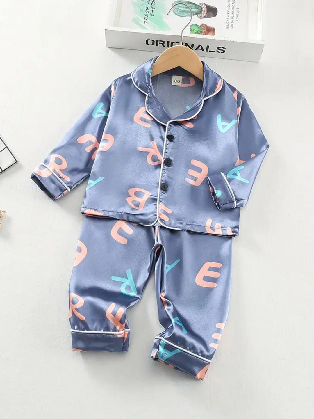 PAGHDAL BROTHERS Kids Typography Printed Lapel Collar Shirt With Pyjama