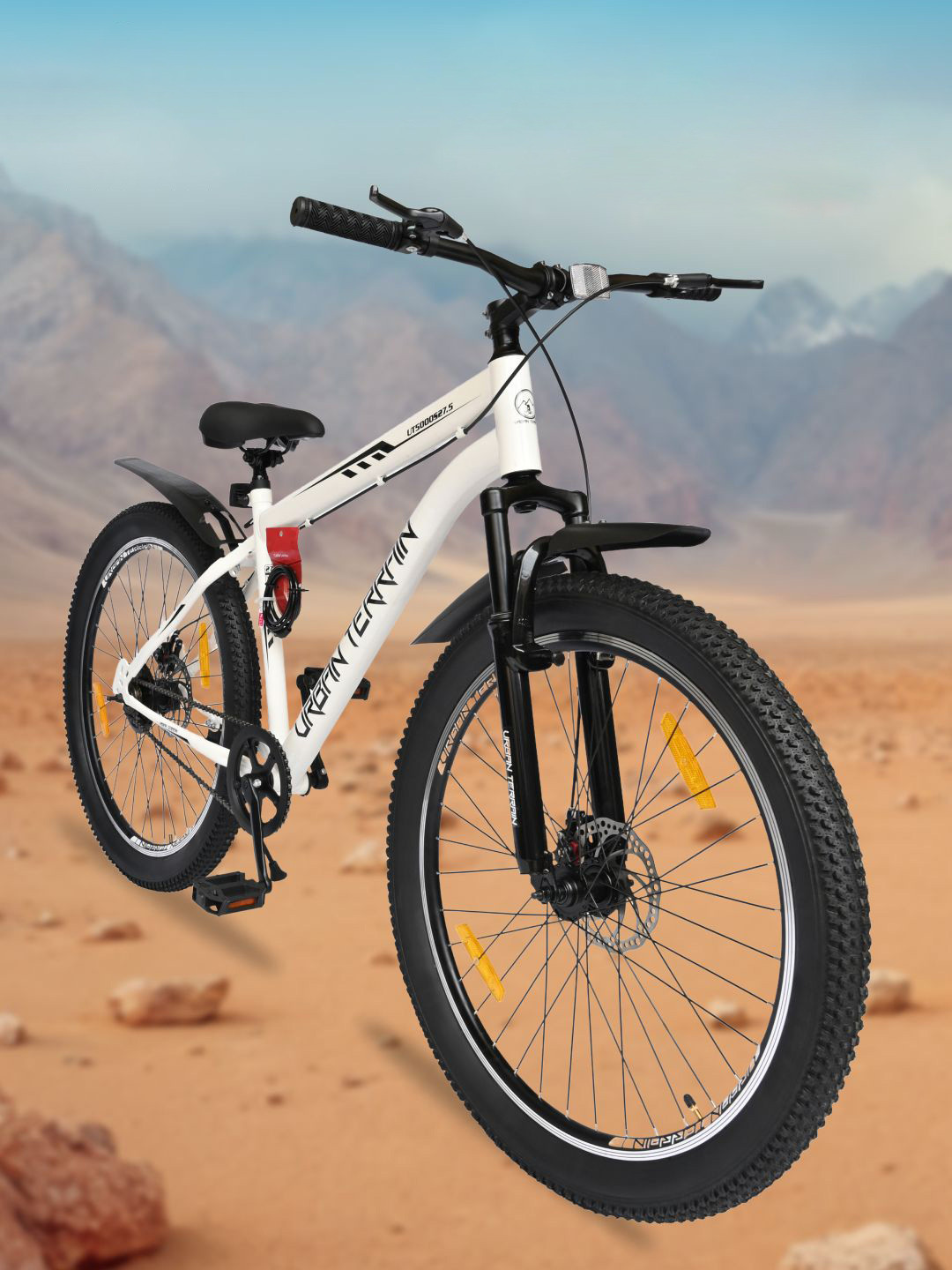 URBAN TERRAIN UT5000S27.5 With Steel Frame Bell & Lock Single Speed MTB Cycle-White