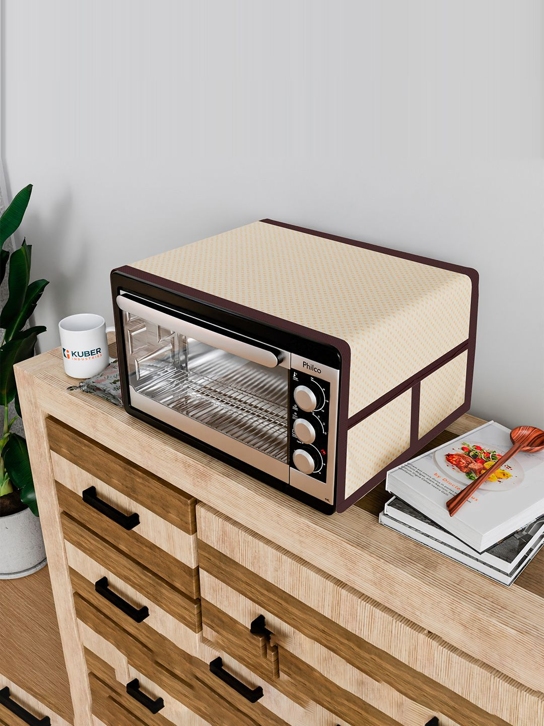 Kuber Industries Gold-Toned & Brown Dot Printed Rexine Microwave Oven Top Appliance cover