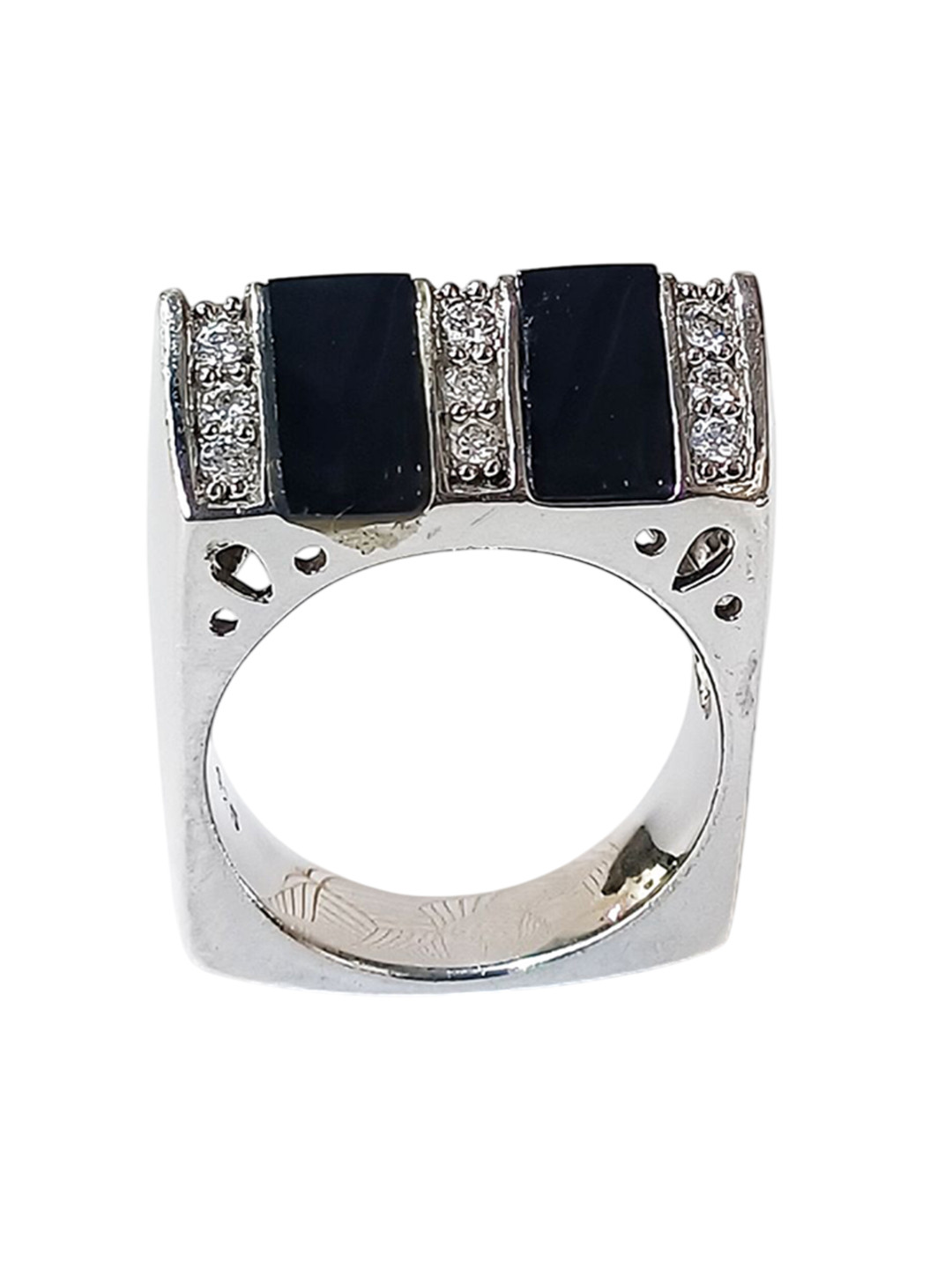 Shubhamkriti Jewels Since 1999 925 Sterling Silver Rhodium-Plated CZ Studded Finger Ring