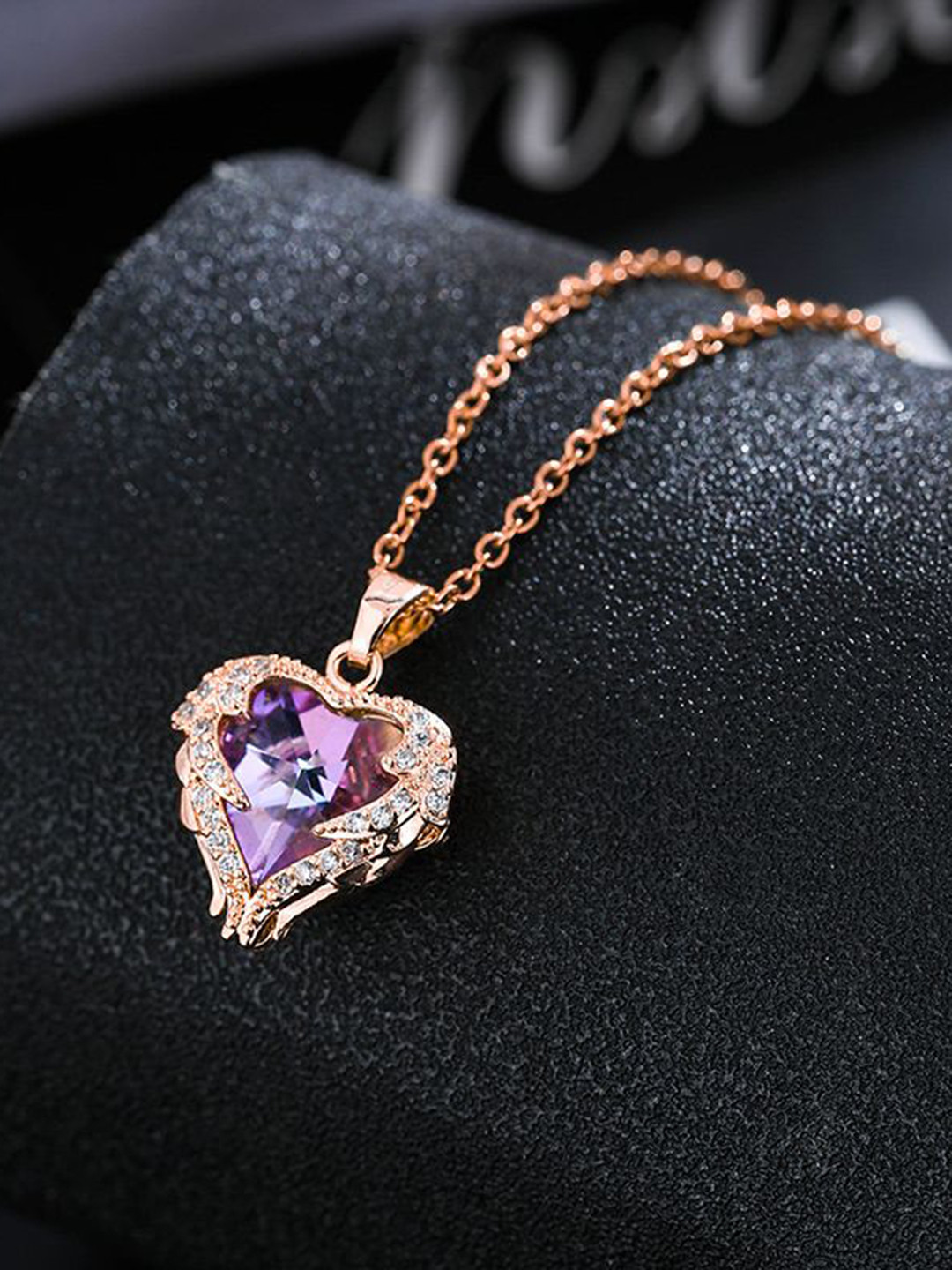 Zabby Allen Rose Gold- Pendant Artificial Stone Studded  Heart Shape Pendant With Chain