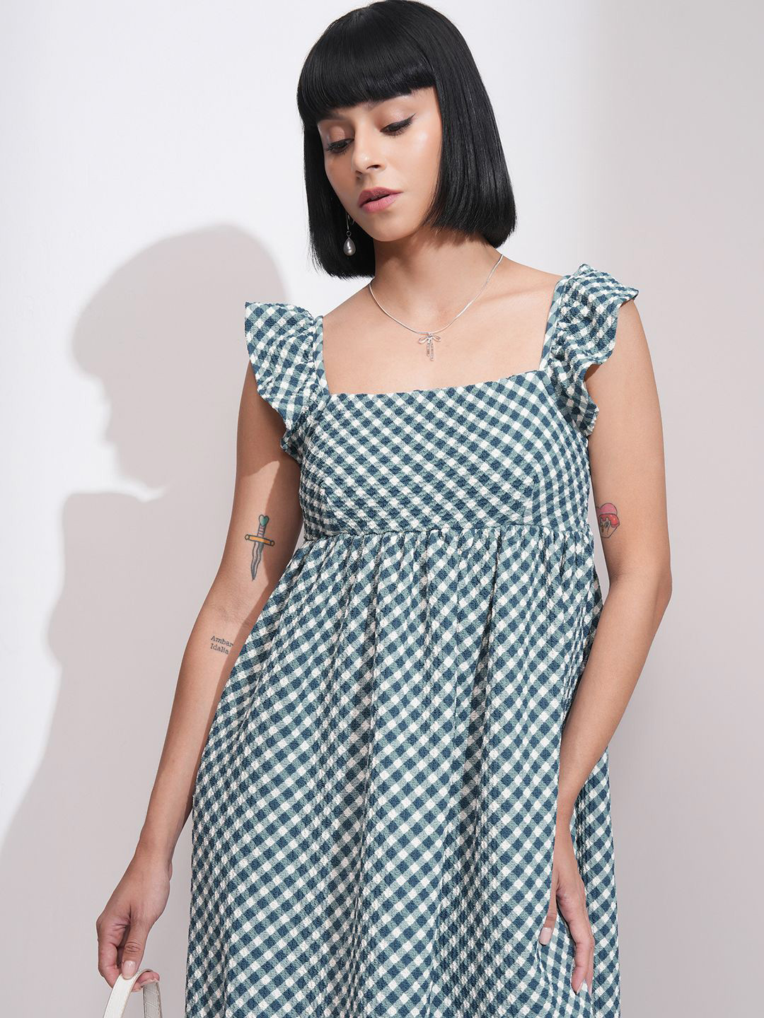 Tokyo Talkies Checked Ruffled Peplum Dress