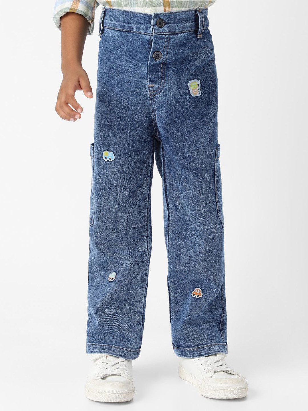 Nauti Nati Boy Cotton Denim Cargo Jeans with Badge Detailing