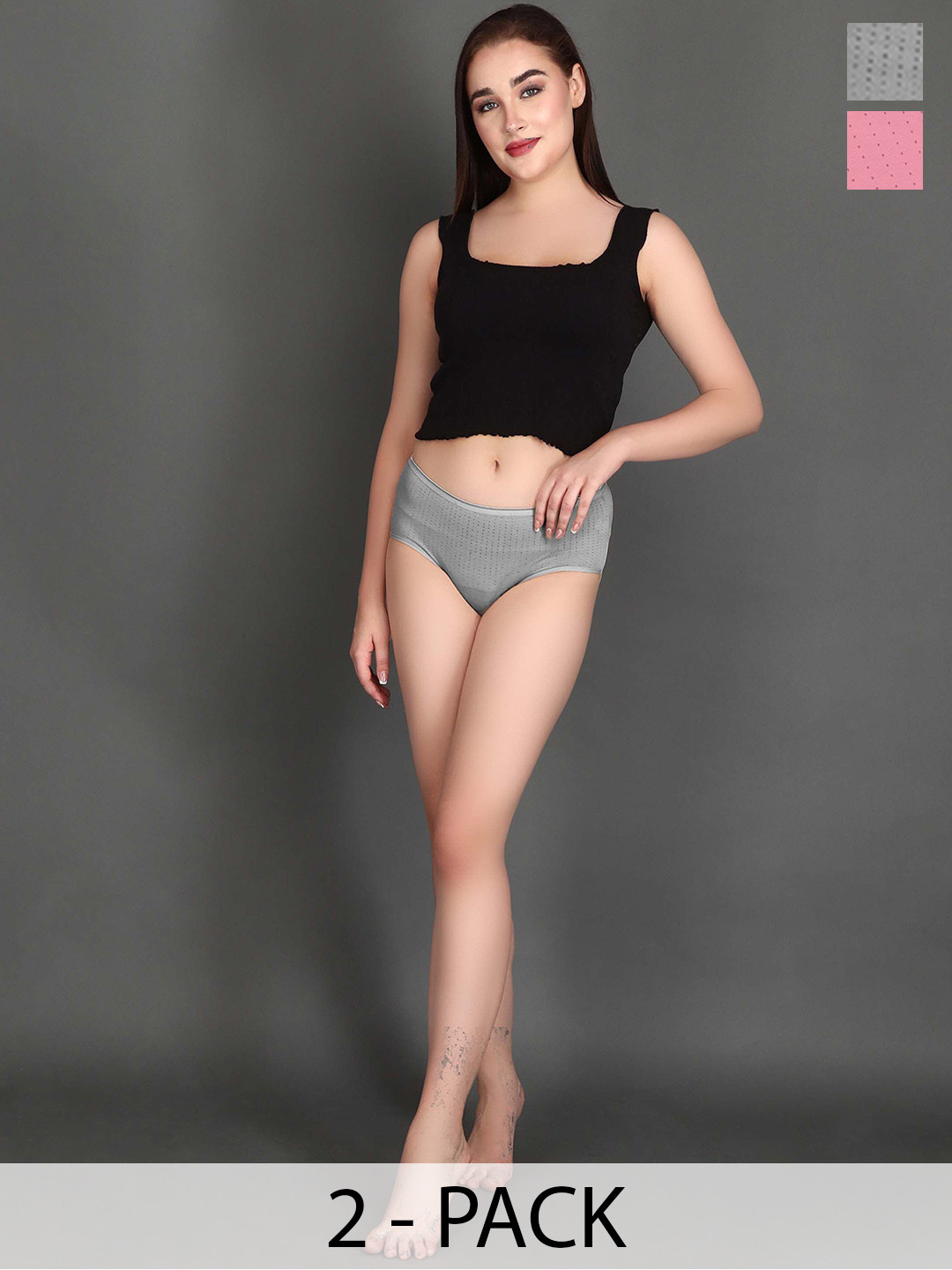SHOPPY VILLA Pack Of 2 Printed Cotton Hipster Briefs 6048-PINK -GREY-S-PO2