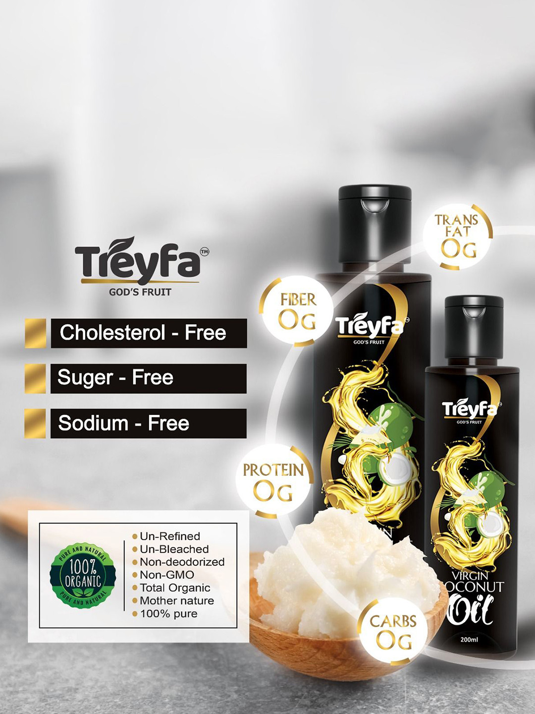 Treyfa Virgin Coconut Oil For Hair Skin And Cooking - 200 ml