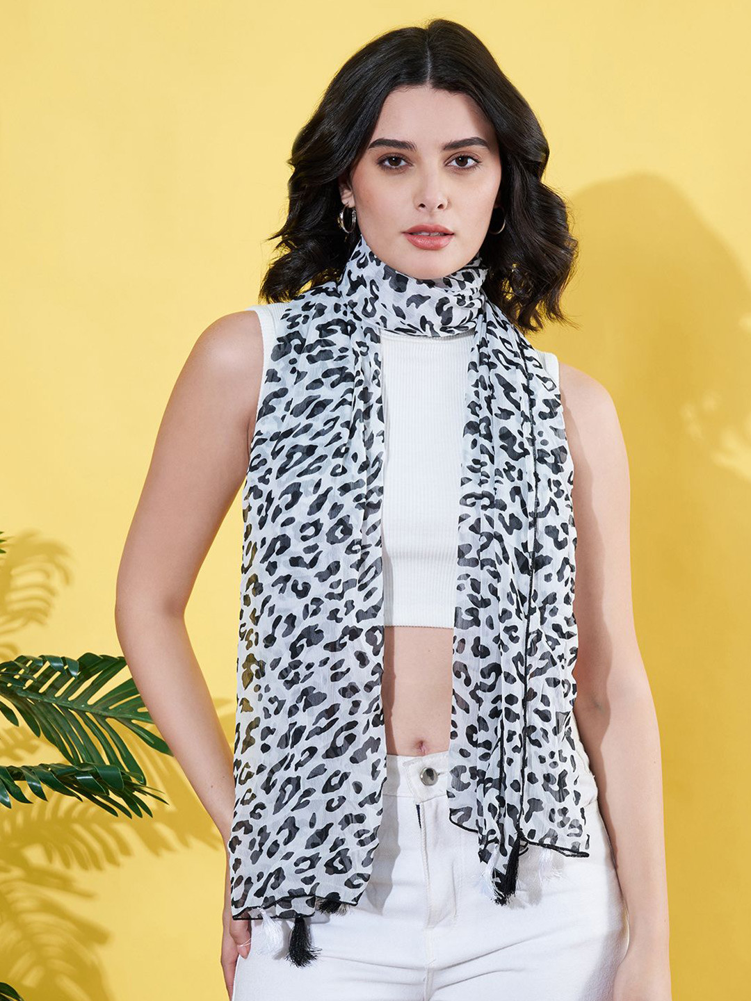 ANVI Be Yourself Women Printed Chiffon Tasseled Scarf