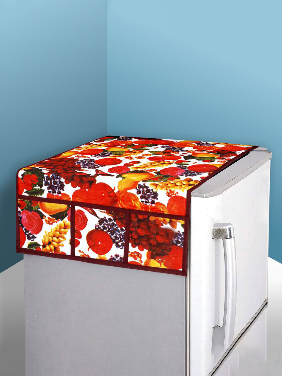 Kuber Industries White & Red Fruit Printed Fridge Top Appliance Cover