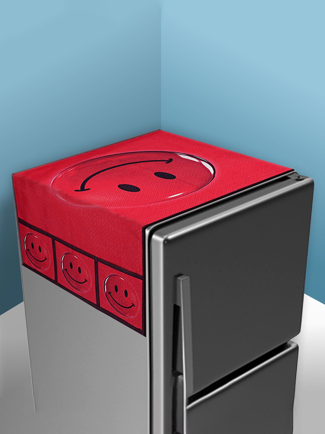 Kuber Industries Red & Black Fridge Top Cover With 6 Utility Pockets Appliance Covers