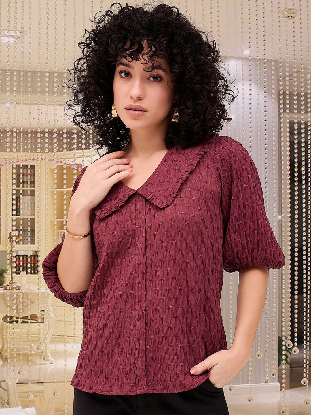 CORSICA Peter Pan Collar Puff Sleeve Blouson Top