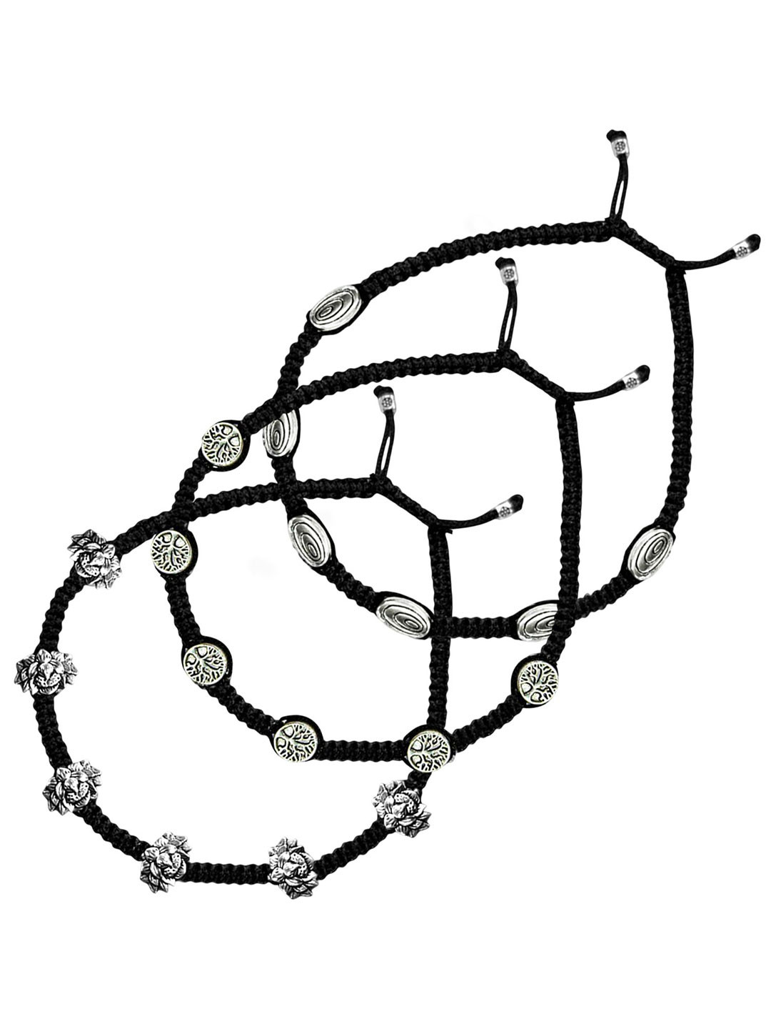 VAMA Women Set Of 3 Adjustable Black Thread Nazar Kala Dhaga Anklet