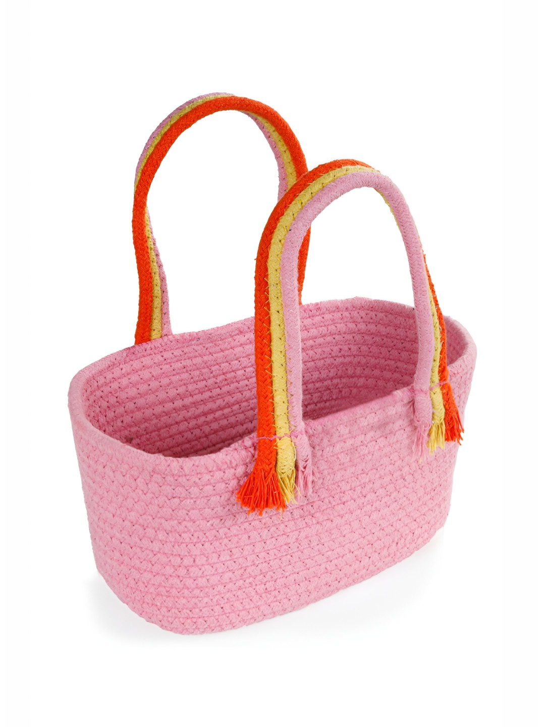 HOMADORN Pink & Yellow Cotton Super Strong Multi-Utility Basket