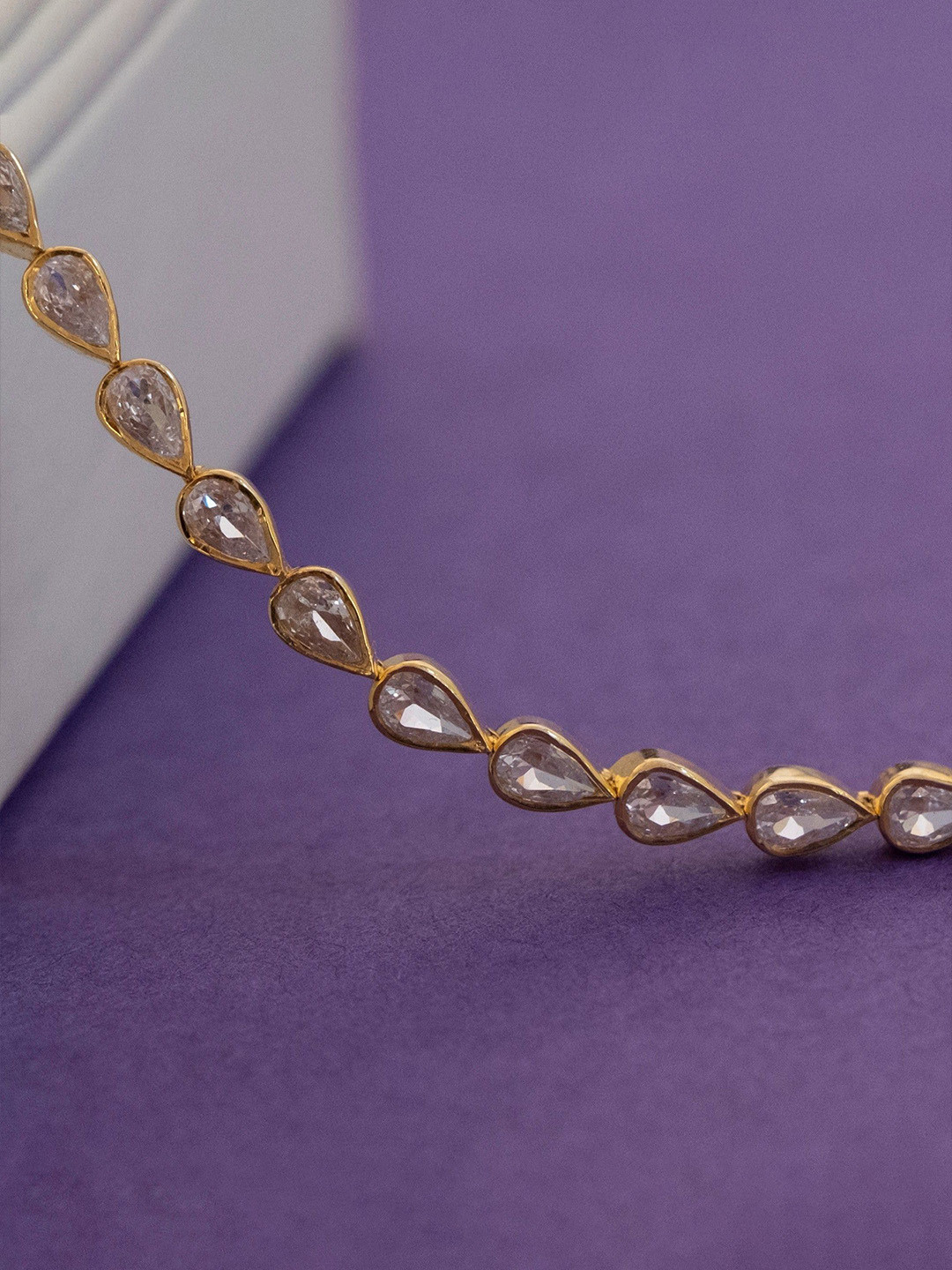 Anushka Jain Jewellery Women 925 Sterling Silver Gold-Plated CZ Tennis Link Bracelet