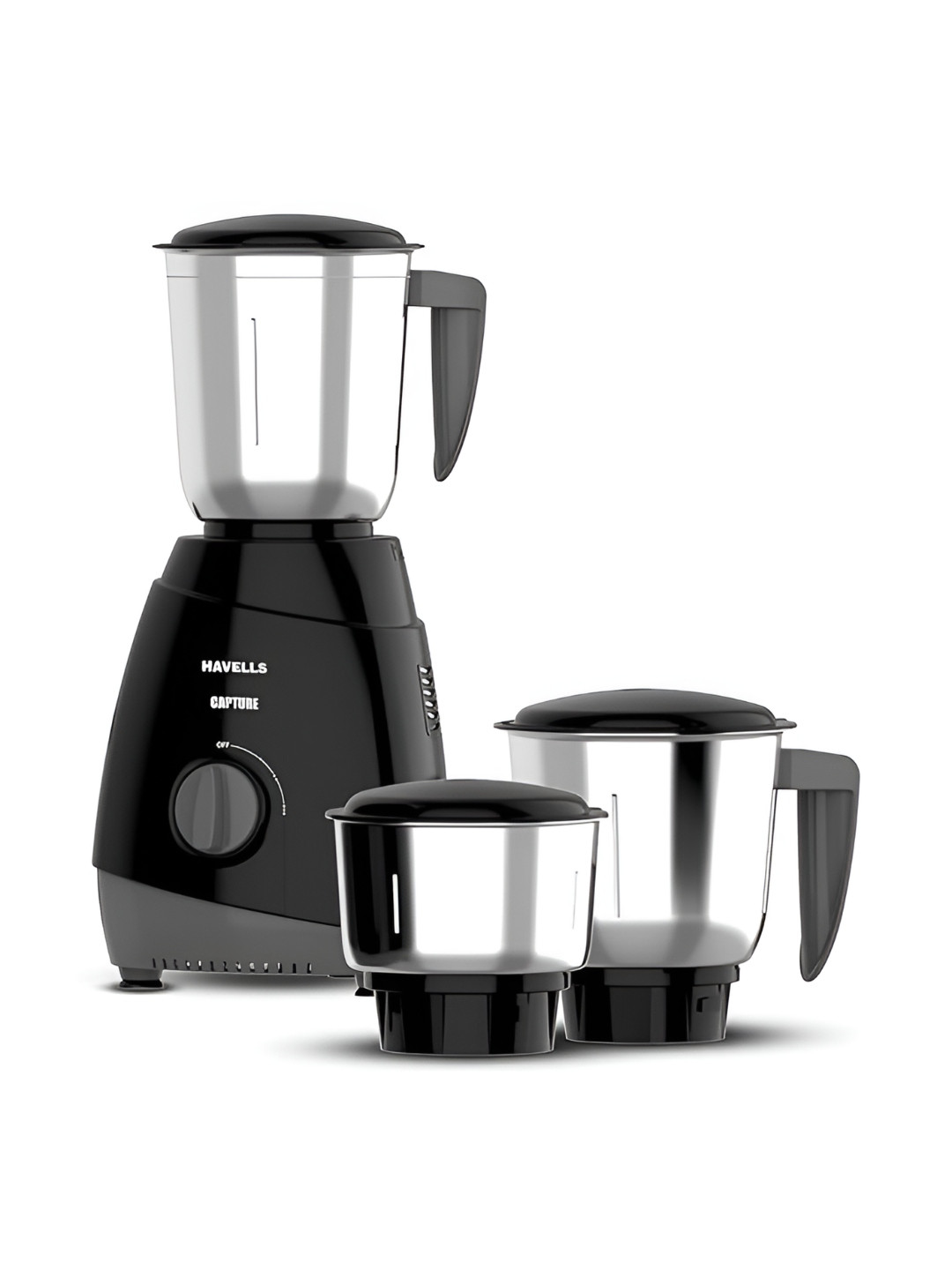 Havells Capture Black Stainless Steel Prolonged Motor Life 3 Jars Wet and Dry Grinder-500W