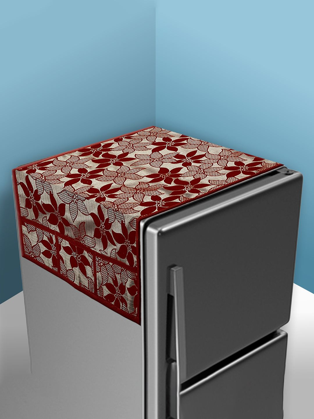 Kuber Industries Maroon and Beige Flower Printed Cotton Appliance cover
