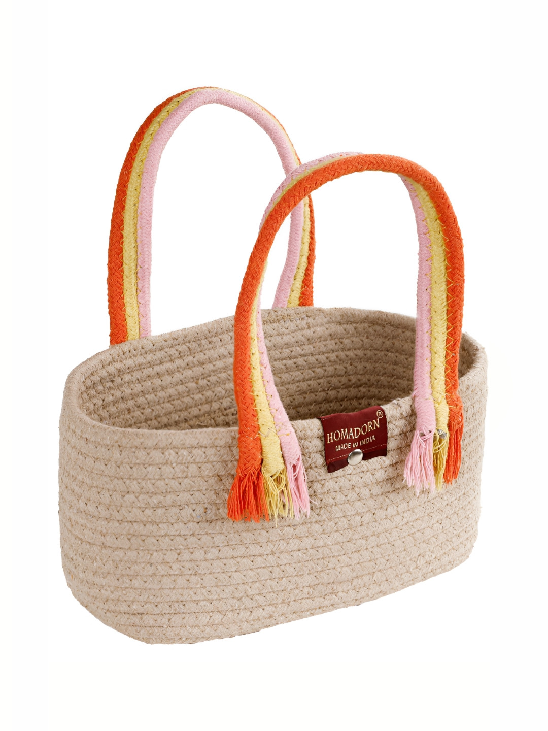 HOMADORN Beige & Yellow Cotton Super Strong Multi-Utility Basket