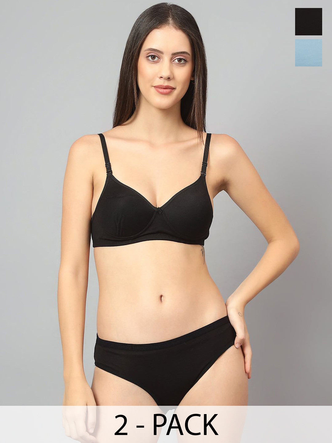 Designer Bugs Women Pack Of 2 Cotton Non Padded Non Wired Lingerie Set NPLS-B-G-30B