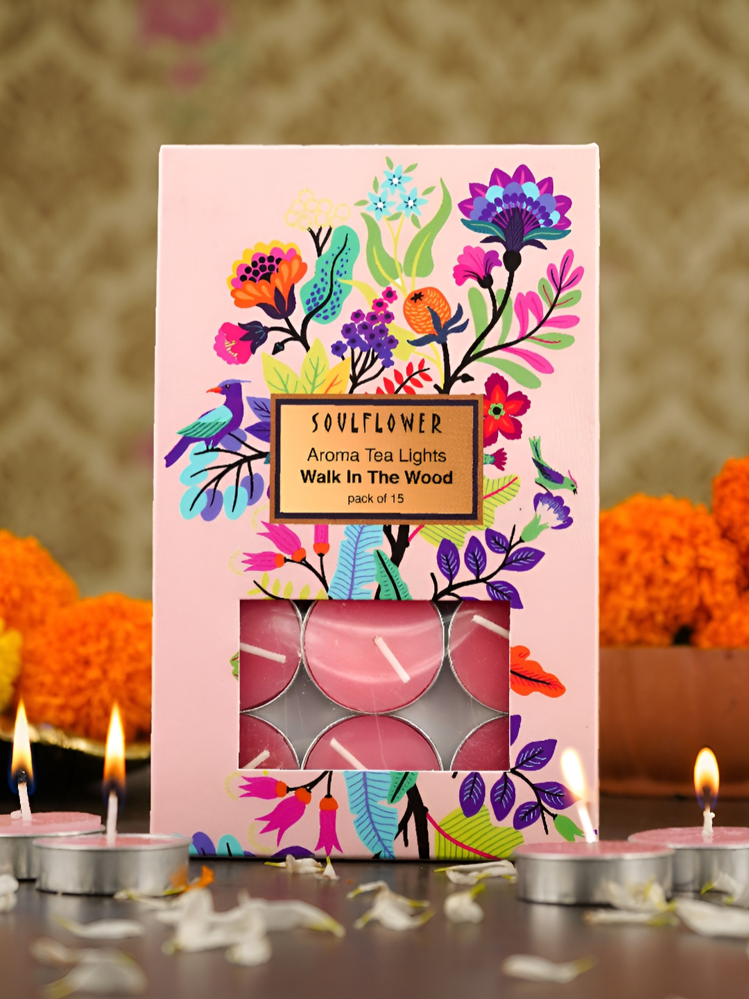 Soulflower Walk in the Wood 15Pcs Lead-Free Wick Solid Round Regular Tea Light Candles