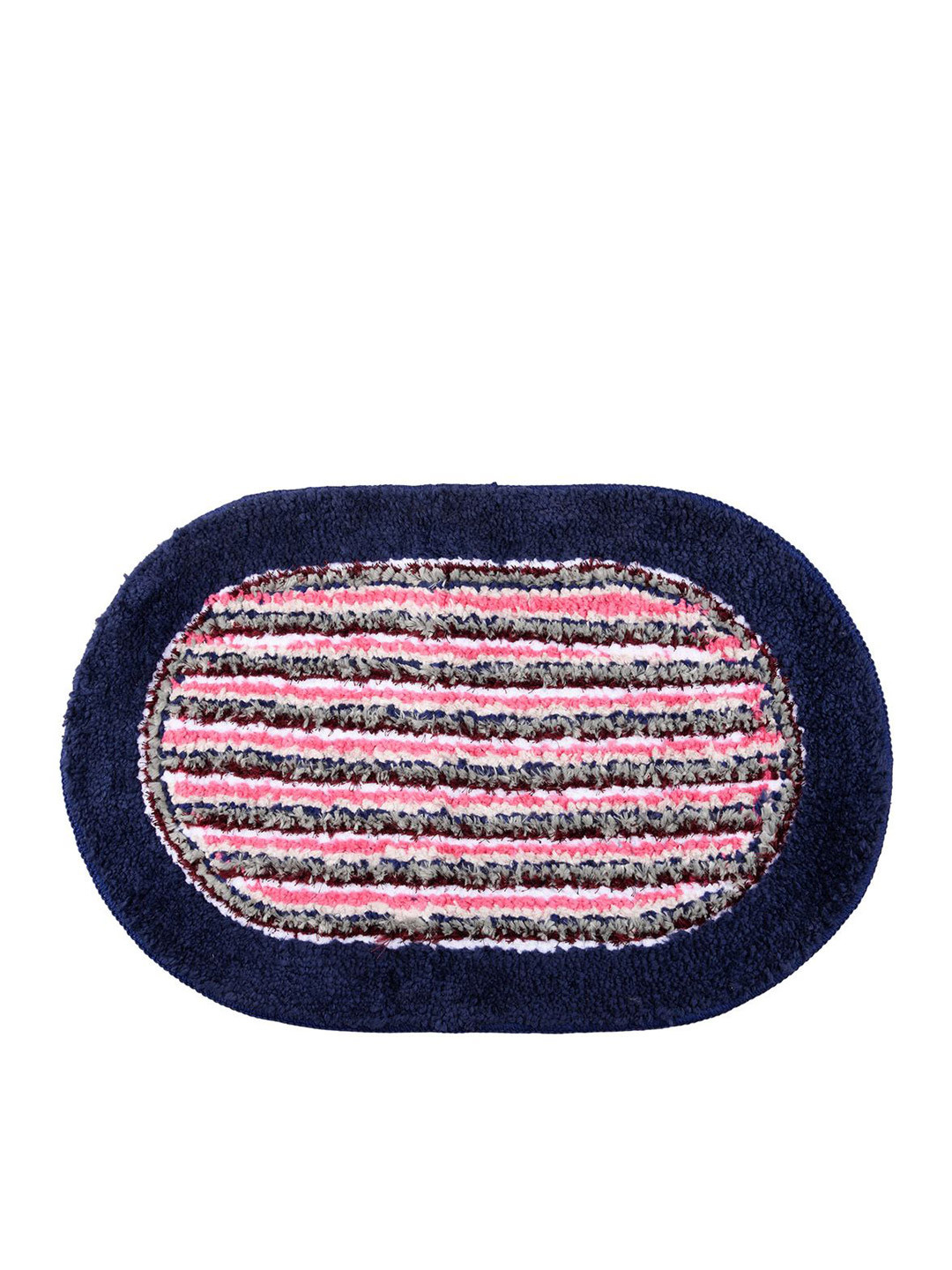 Kuber Industries Blue & Pink Striped Velvet Oval Lining Floor Doormat
