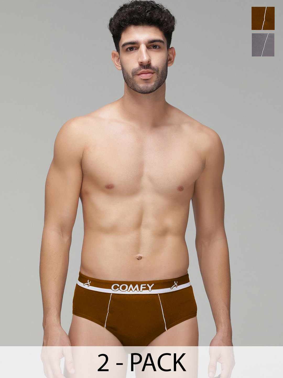 AMUL COMFY Men Pack Of 2 Cotton Mid-Rise Inner Elastic Basic Briefs AC-CBRIOE-LB-SG-XL-2PC