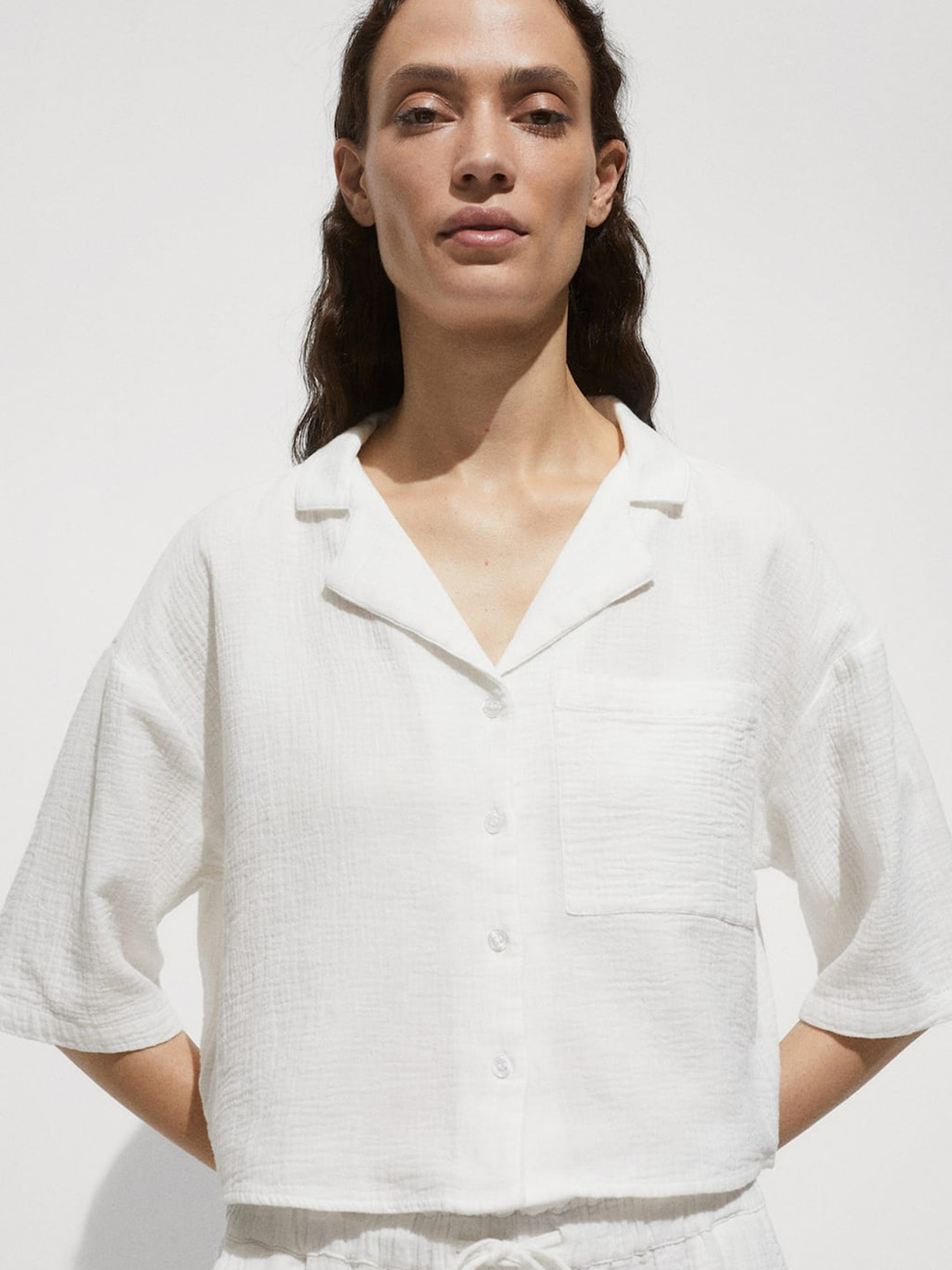 MANGO Textured Pure Cotton Boxy Boxy Fit Shirt
