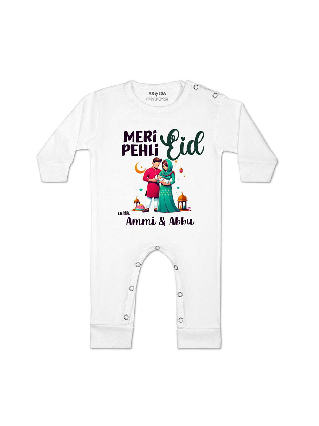 Arvesa Kids Meri Pehli Eid With Ammi & Abbu Printed Bodysuit