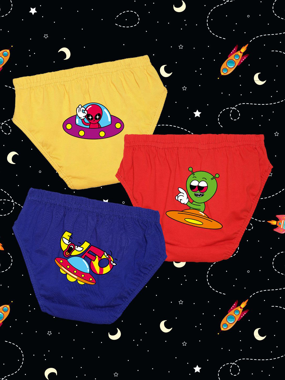 NUSYL Boys Pack Of 3 Monster Printed Mid Rise Basic Briefs