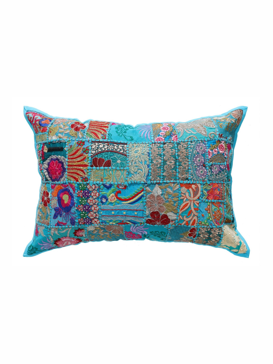 HANDICRAFT PALACE Blue & Red 2 Pieces Embroidered Pure Cotton Rectangle Pillow Covers