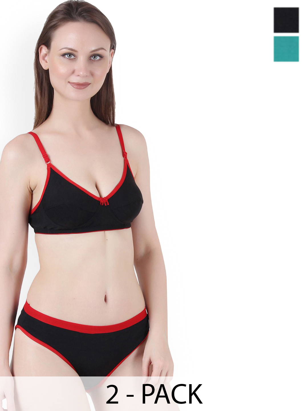 Fihana Set Of 2 High Rise Non Padded Lingerie Set - PSH-777-GRN-BLK-30B-Green