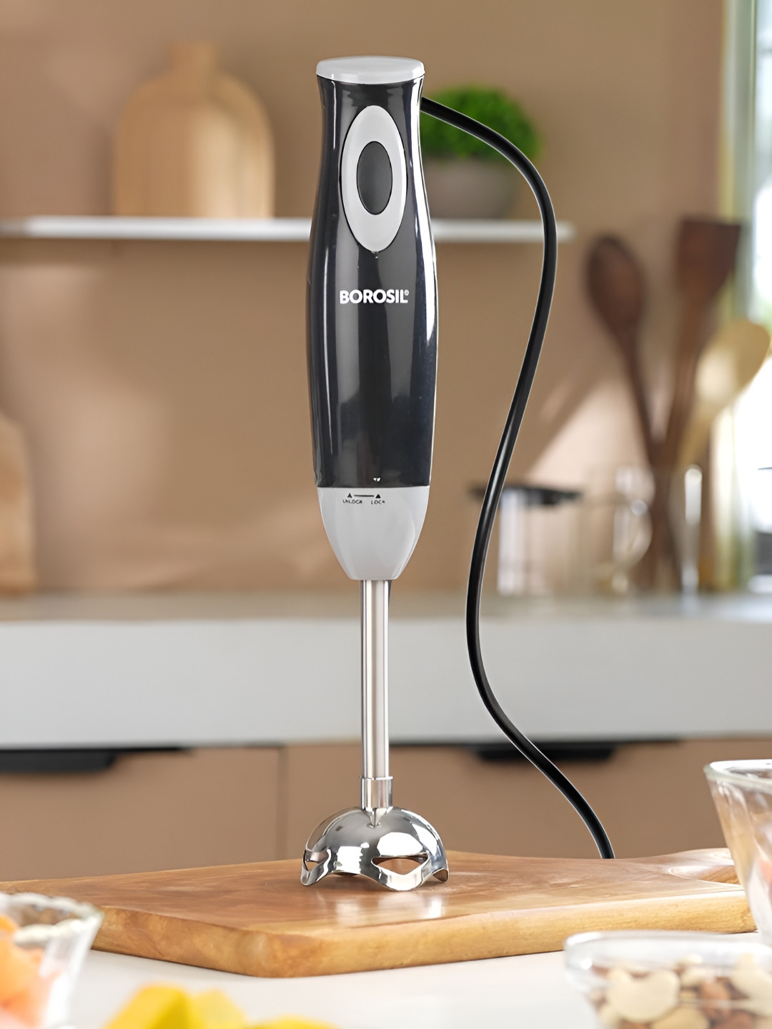 BOROSIL Smart Blend Black & Silver 300 W Detachable Shaft Hand Blender