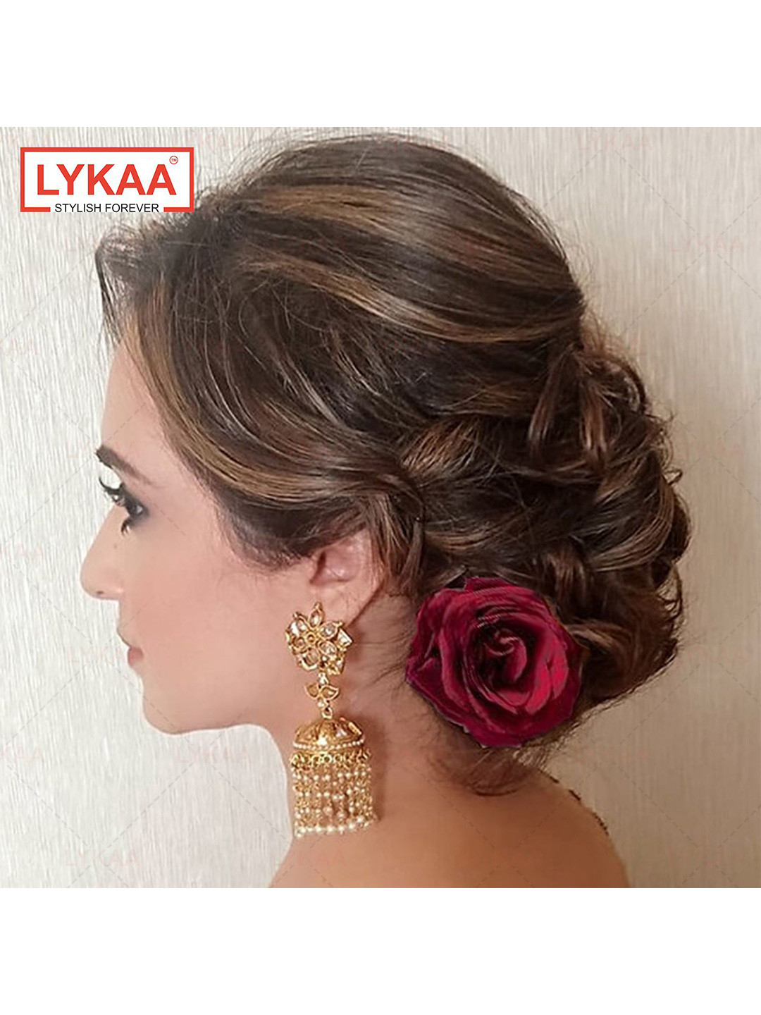 LYKAA Set of 2 Black & Red Red Rose Flower Clip & Messy Bun Scrunchies Combo