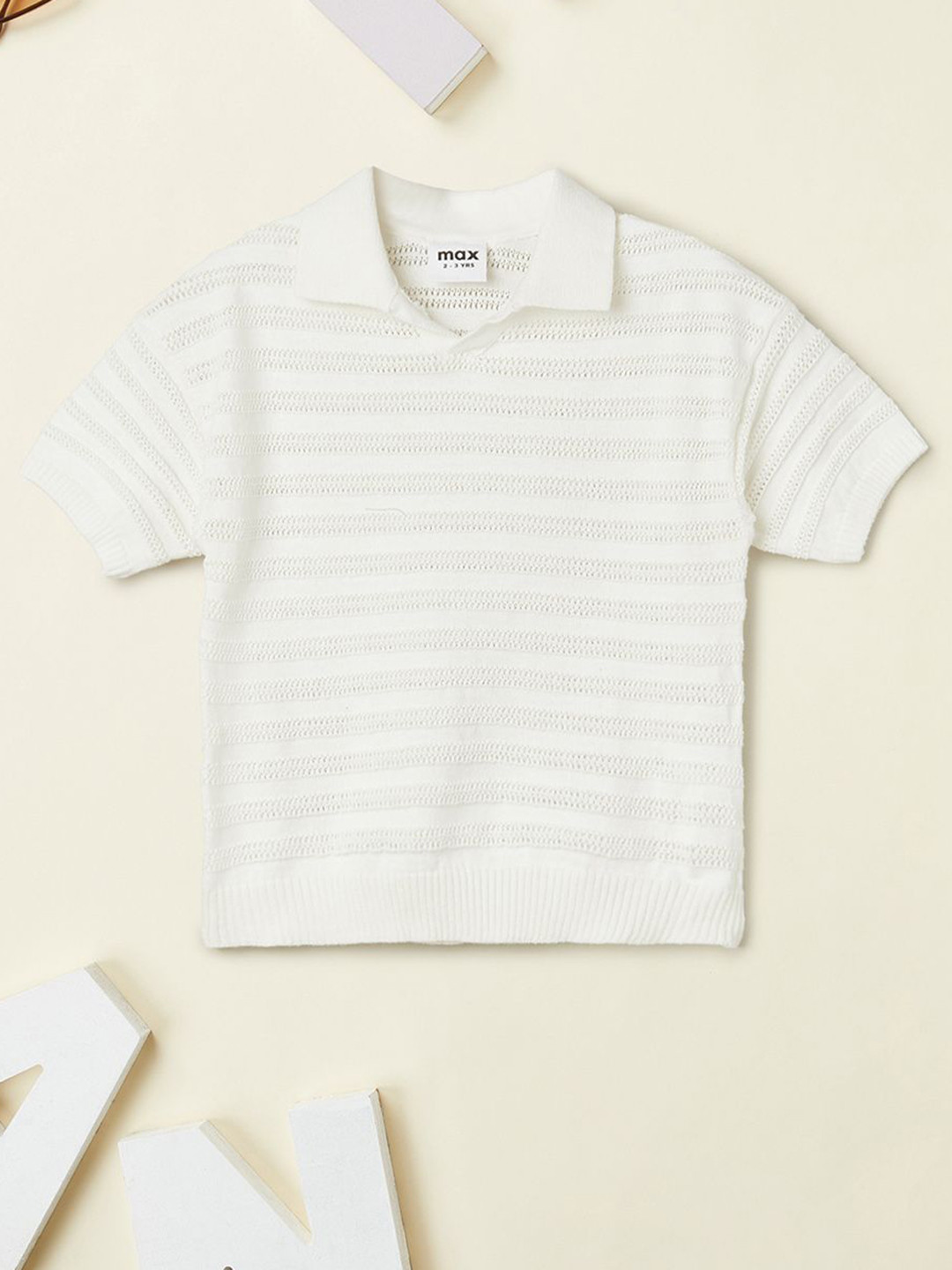 max Boys Striped V-Neck Cut Outs T-shirt